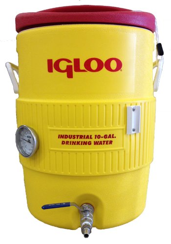 Quick Fit 10 Gallon Igloo Mash Tun with Stainless Steel False Bottom, Stainless Steel Valve and 3" Dial Probe Thermometer